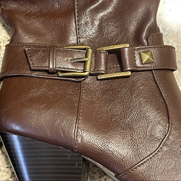 Bongo Faux Leather Studded Dark Brown Slouchy Tall Boots 3” Heels Sz 8.5 - Picture 3 of 11